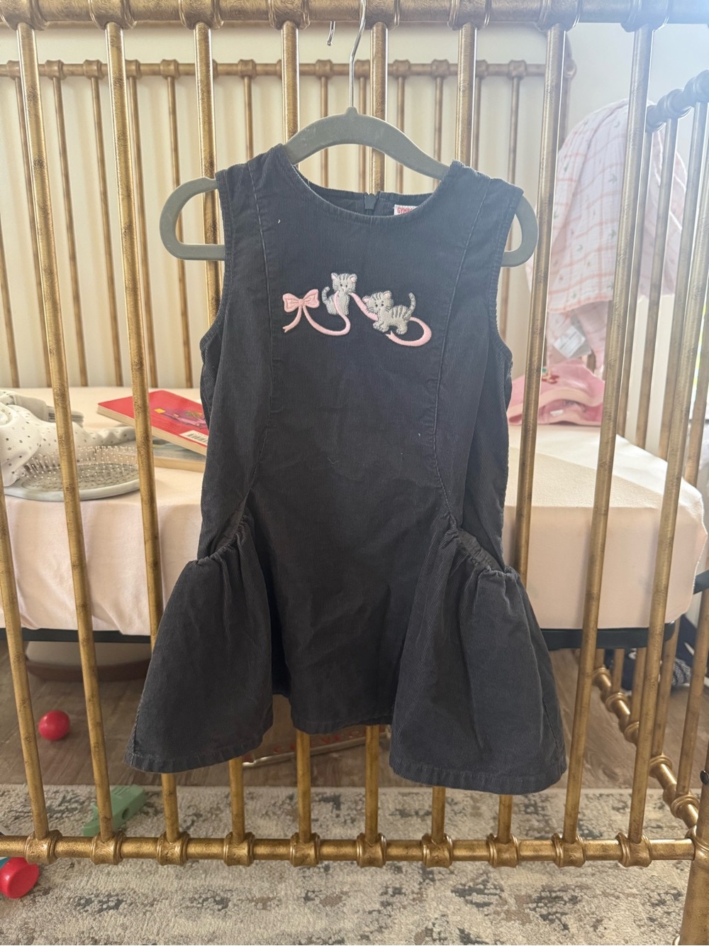 Gymboree Black Sleeveless Dress with Pink Kitty Ribbon Embroidery